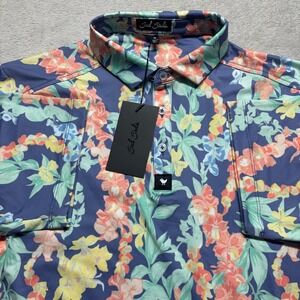 Bad Birdie Core Polo Shirt Mens M Floral Tropical Short Sleeve Golf NWT $78 MSRP